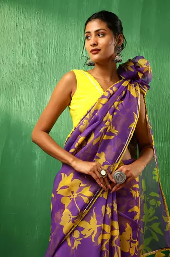 Adaa violet organza saree