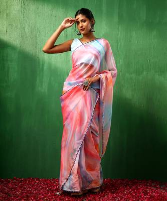 Adaa pink marble print organza saree 1