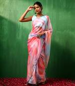 Adaa pink marble print organza saree