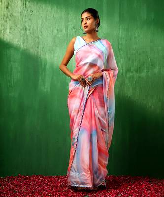 Adaa pink marble print organza saree 2