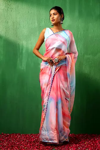 Adaa pink marble print organza saree