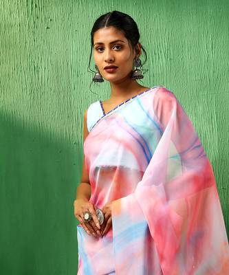 Adaa pink marble print organza saree 3
