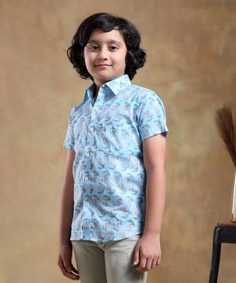 Bachpan vistaar blue cotton hand block shirt 3