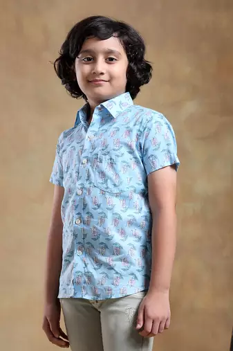 Bachpan vistaar blue cotton hand block shirt