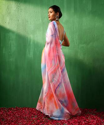 Adaa pink marble print organza saree 5