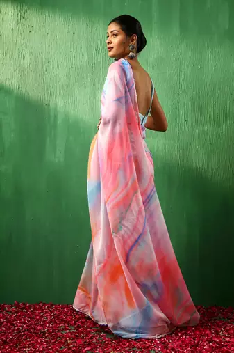 Adaa pink marble print organza saree
