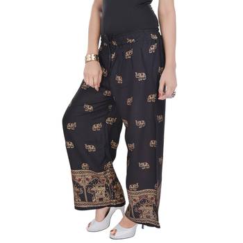 Black Jaipuri Gold Print Cotton Palazzo 4