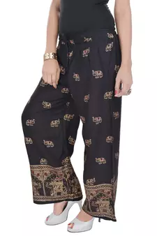Black Jaipuri Gold Print Cotton Palazzo