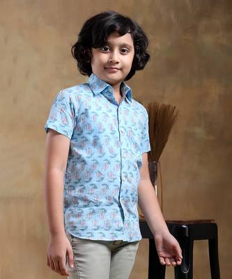 Bachpan vistaar blue cotton hand block shirt 1