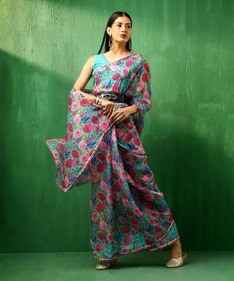 Adaa multicolor floral organza saree 1