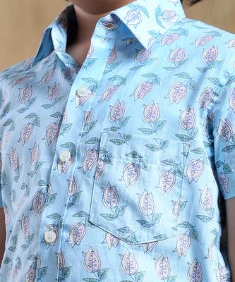 Bachpan vistaar blue cotton hand block shirt 4