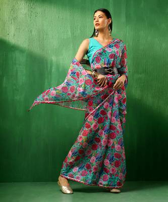 Adaa multicolor floral organza saree 2