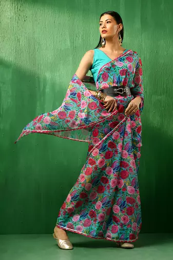 Adaa multicolor floral organza saree