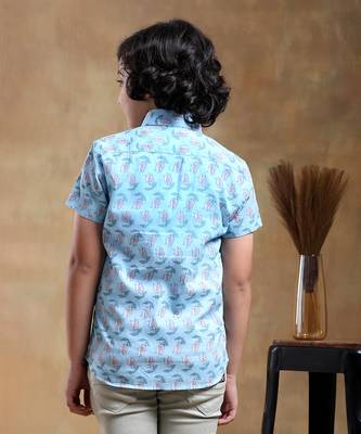 Bachpan vistaar blue cotton hand block shirt 5