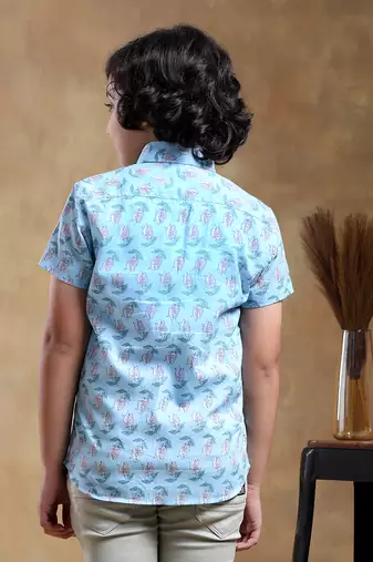 Bachpan vistaar blue cotton hand block shirt