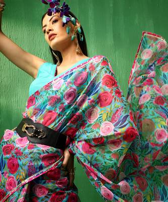 Adaa multicolor floral organza saree 3