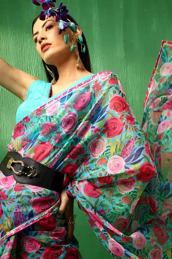Adaa multicolor floral organza saree
