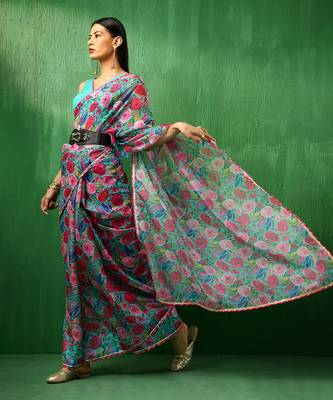 Adaa multicolor floral organza saree 4