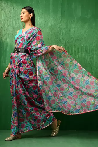 Adaa multicolor floral organza saree