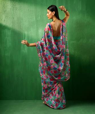 Adaa multicolor floral organza saree 5