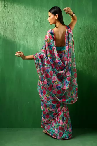 Adaa multicolor floral organza saree