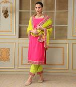 Saadgi gulabi lace pink straight suit set