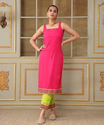Saadgi gulabi lace pink straight suit set 2