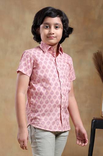 Bachpan shubh gulabi cotton hand block shirt