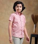 Bachpan shubh gulabi cotton hand block shirt