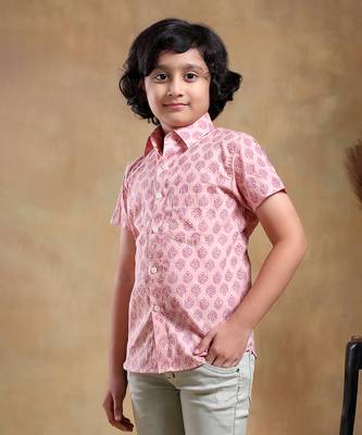 Bachpan shubh gulabi cotton hand block shirt 3