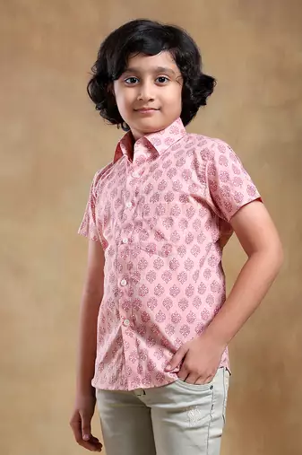 Bachpan shubh gulabi cotton hand block shirt