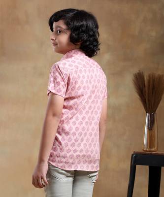 Bachpan shubh gulabi cotton hand block shirt 4