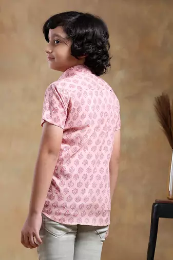 Bachpan shubh gulabi cotton hand block shirt