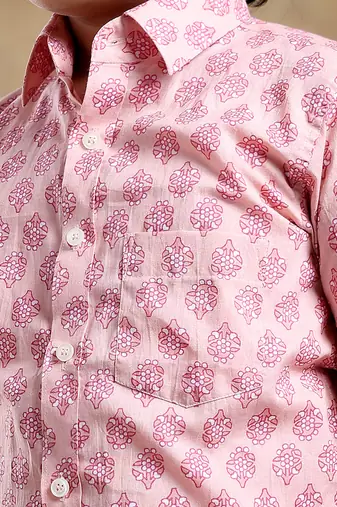 Bachpan shubh gulabi cotton hand block shirt