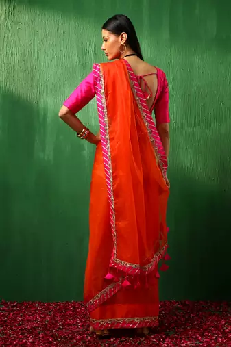 Adaa pink border orange organza saree