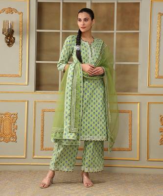 Saadgi blue paisley green straight suit set 1