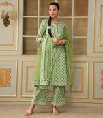 Saadgi blue paisley green straight suit set