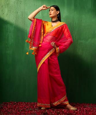 Adaa rani pink organza saree 1