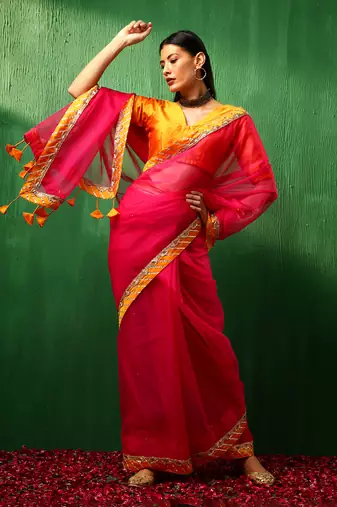 Adaa rani pink organza saree