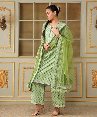Saadgi blue paisley green straight suit set 2