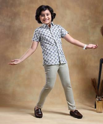 Bachpan madhur grey cotton hand block shirt 2