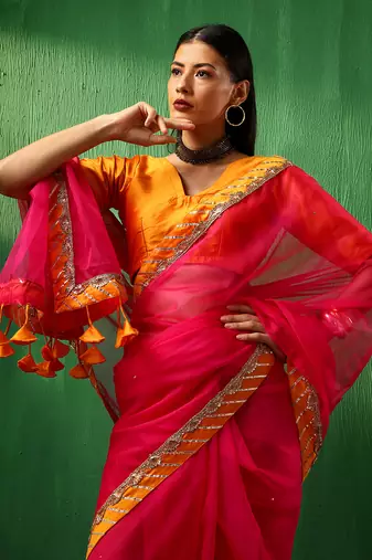 Adaa rani pink organza saree