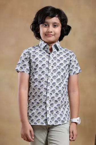 Bachpan madhur grey cotton hand block shirt