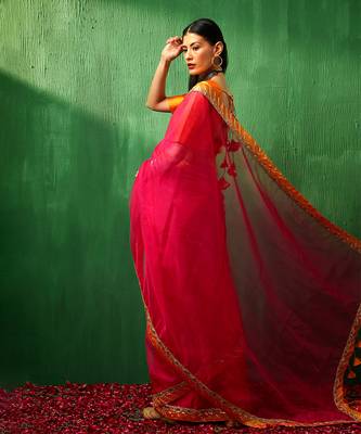 Adaa rani pink organza saree 4