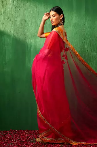 Adaa rani pink organza saree