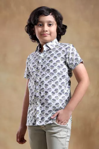 Bachpan madhur grey cotton hand block shirt