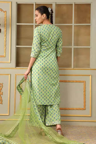 Saadgi blue paisley green straight suit set