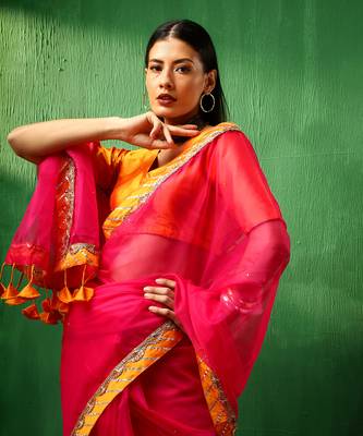 Adaa rani pink organza saree 5