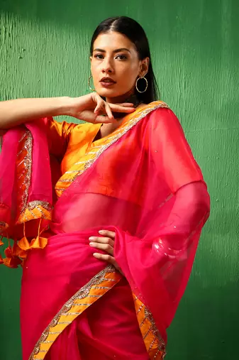 Adaa rani pink organza saree