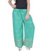 Rama Green Jaipuri Gold Print Cotton Palazzo